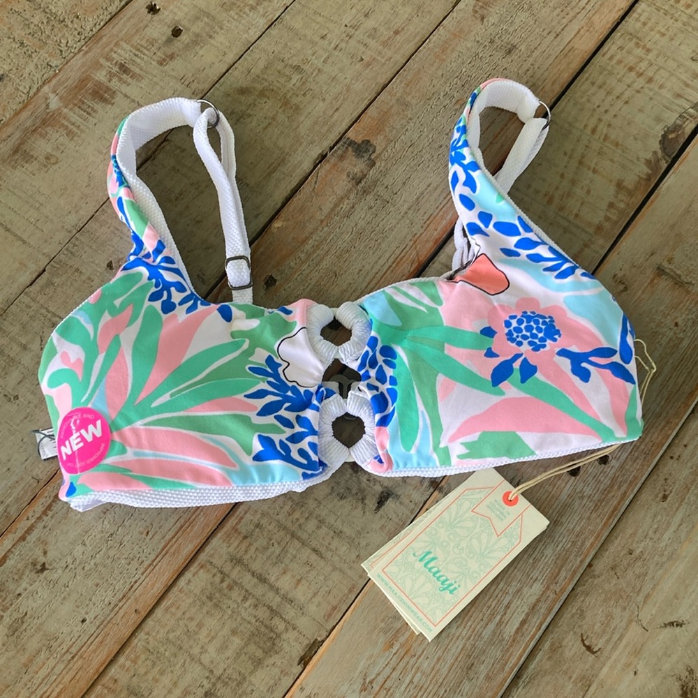 Maaji Floral Bikini Top in Pink, Green, Blue and White